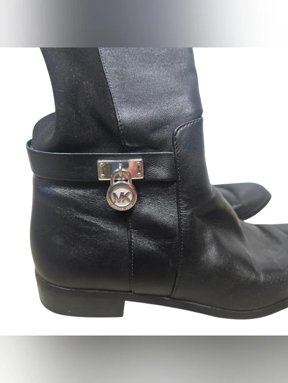 MICHAEL KORS Hamilton Stretch Black Leather Boots Knee High Riding Zip Size 6M